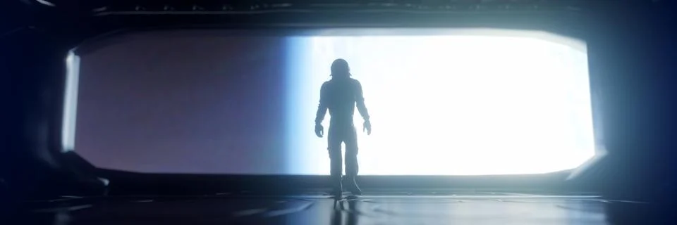 Alone astronaut inside spaceship. Sci-fi space exploration concept 스톡 일러스트