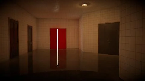 Alone in the backrooms liminal space 3d render Illustrazione stock