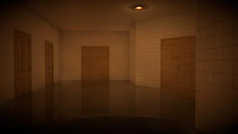 Alone in the backrooms liminal space 3d render Stock Illustration