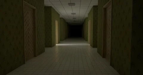Alone in the backrooms liminal space 3d render Stock Illustration
