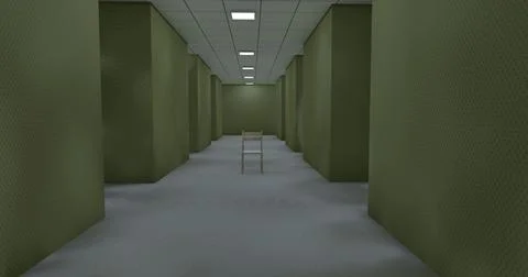 Alone in the backrooms liminal space 3d render Illustrazione stock