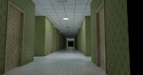 Alone in the backrooms liminal space 3d render Stock Illustration