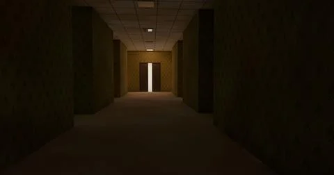Alone in the backrooms liminal space 3d render Stock Illustration