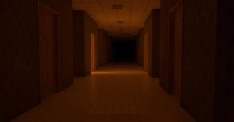 Alone in the backrooms liminal space 3d render Stock Illustration
