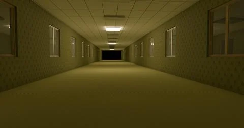Alone in the backrooms liminal space 3d render Stock Illustration