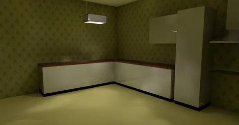 Alone in the backrooms liminal space 3d render Illustrazione stock