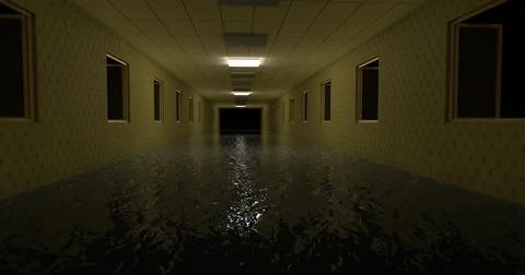 Alone in the backrooms liminal space 3d render Stock Illustration