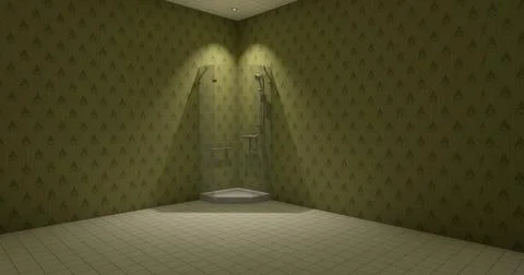 Alone in the backrooms liminal space 3d render Stock Illustration