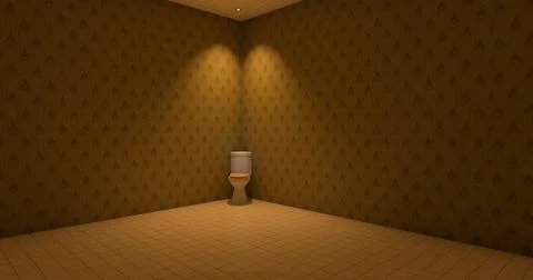 Alone in the backrooms liminal space 3d render Illustrazione stock