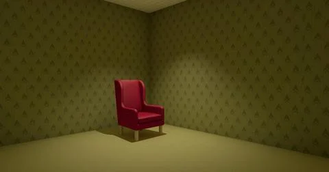 Alone in the backrooms liminal space 3d render Stock Illustration