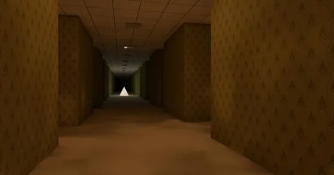 Alone in the backrooms liminal space 3d render Stock Illustration