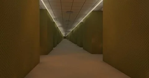 Alone in the backrooms liminal space 3d render Stock Illustration