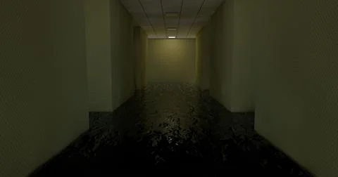 Alone in the backrooms liminal space 3d render Stock Illustration