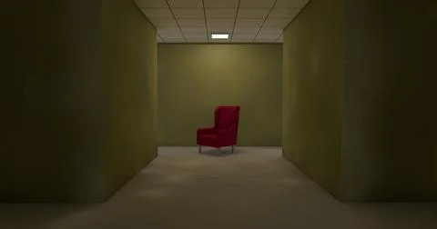 Alone in the backrooms liminal space 3d render Stock Illustration