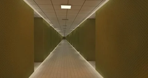 Alone in the backrooms liminal space 3d render Stock Illustration