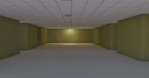 Alone in the backrooms liminal space 3d render Illustrazione stock