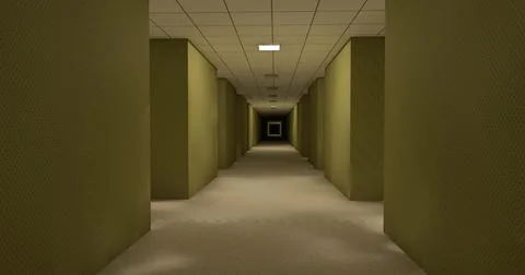Alone in the backrooms liminal space 3d render Stock Illustration