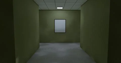 Alone in the backrooms liminal space 3d render Illustrazione stock