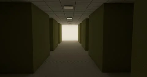Alone in the backrooms liminal space 3d render Stock Illustration