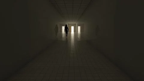 Alone in the backrooms liminal space 3d render Stock Illustration