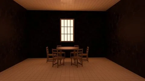 Alone in the backrooms liminal space 3d render Illustrazione stock