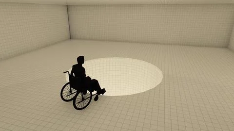 Alone in the backrooms liminal space 3d render Stock Illustration