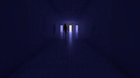 Alone in the backrooms liminal space 3d render Stock Illustration