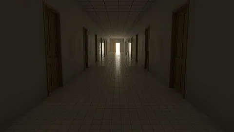 Alone in the backrooms liminal space 3d render Stock Illustration