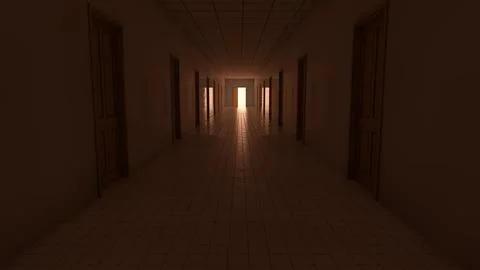 Alone in the backrooms liminal space 3d render Stock Illustration