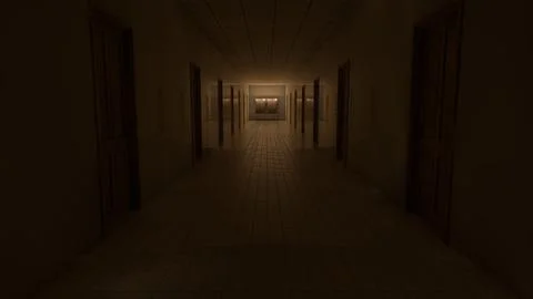Alone in the backrooms liminal space 3d render Stock Illustration