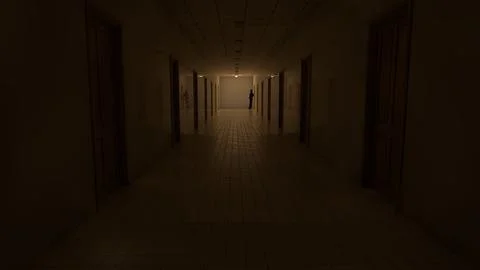 Alone in the backrooms liminal space 3d render Stock Illustration