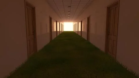 Alone in the backrooms liminal space 3d render Stock Illustration