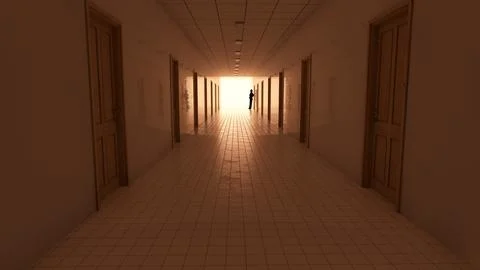Alone in the backrooms liminal space 3d render Stock Illustration