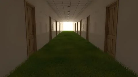 Alone in the backrooms liminal space 3d render Stock Illustration