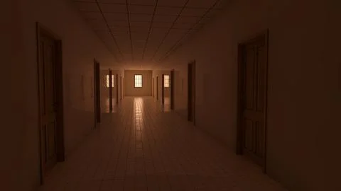 Alone in the backrooms liminal space 3d render Stock Illustration