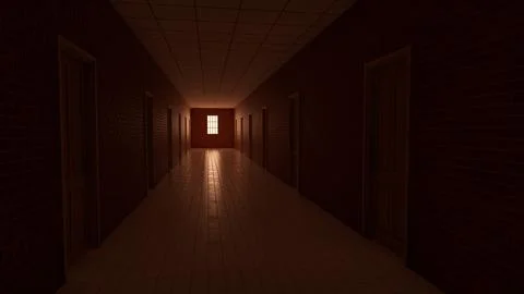 Alone in the backrooms liminal space 3d render Stock Illustration