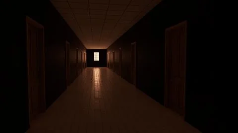 Alone in the backrooms liminal space 3d render Stock Illustration