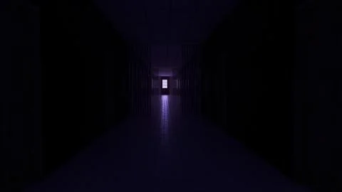 Alone in the backrooms liminal space 3d render Illustrazione stock