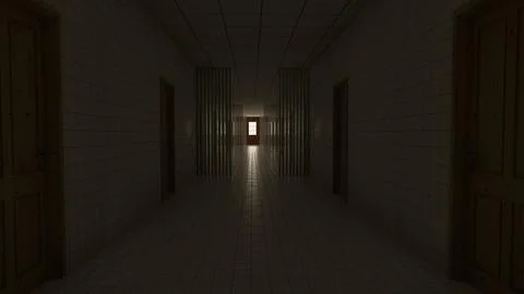 Alone in the backrooms liminal space 3d render Stock Illustration