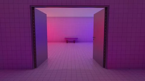 Alone in the backrooms liminal space 3d render Illustrazione stock