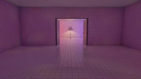 Alone in the backrooms liminal space 3d render Stock Illustration