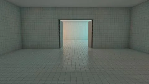 Alone in the backrooms liminal space 3d render Stock Illustration