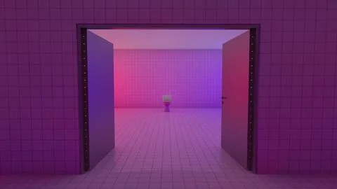 Alone in the backrooms liminal space 3d render Stock Illustration