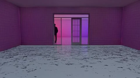Alone in the backrooms liminal space 3d render Stock Illustration