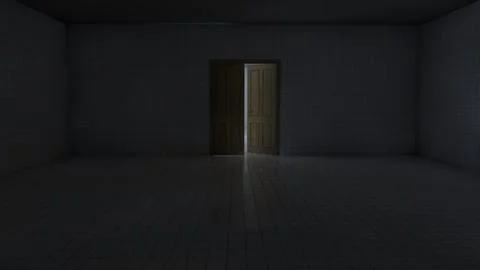 Alone in the backrooms liminal space 3d render Illustrazione stock