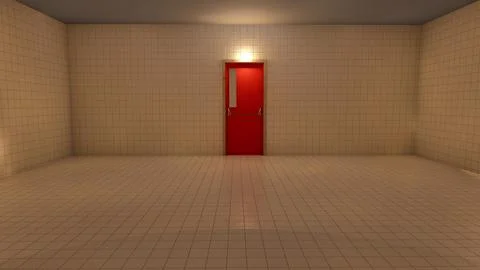 Alone in the backrooms liminal space 3d render Stock Illustration