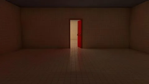 Alone in the backrooms liminal space 3d render Illustrazione stock