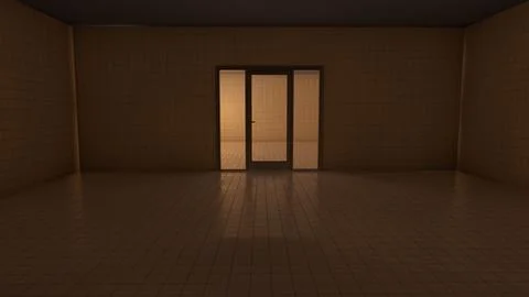 Alone in the backrooms liminal space 3d render Stock Illustration