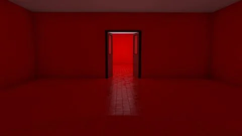 Alone in the backrooms liminal space 3d render Illustrazione stock