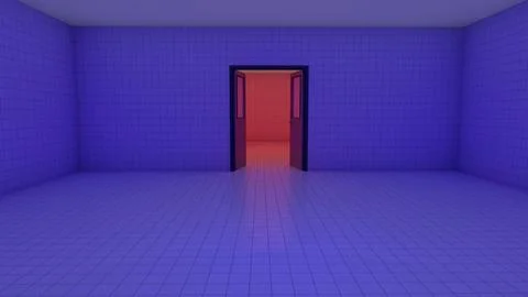 Alone in the backrooms liminal space 3d render Stock Illustration